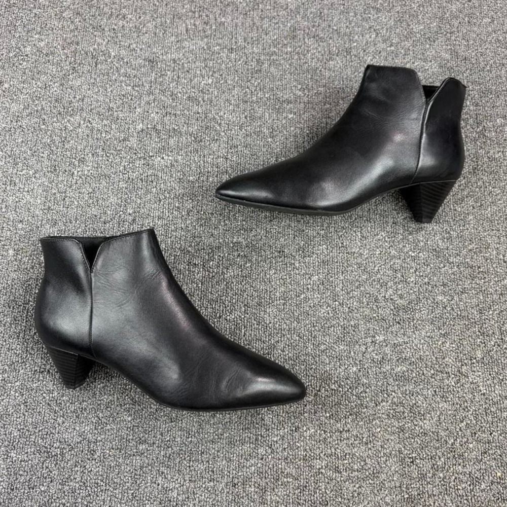 Rockport Black Leather Side Zip Pointed Toe Heel Short Campus Boots Womens 9.5